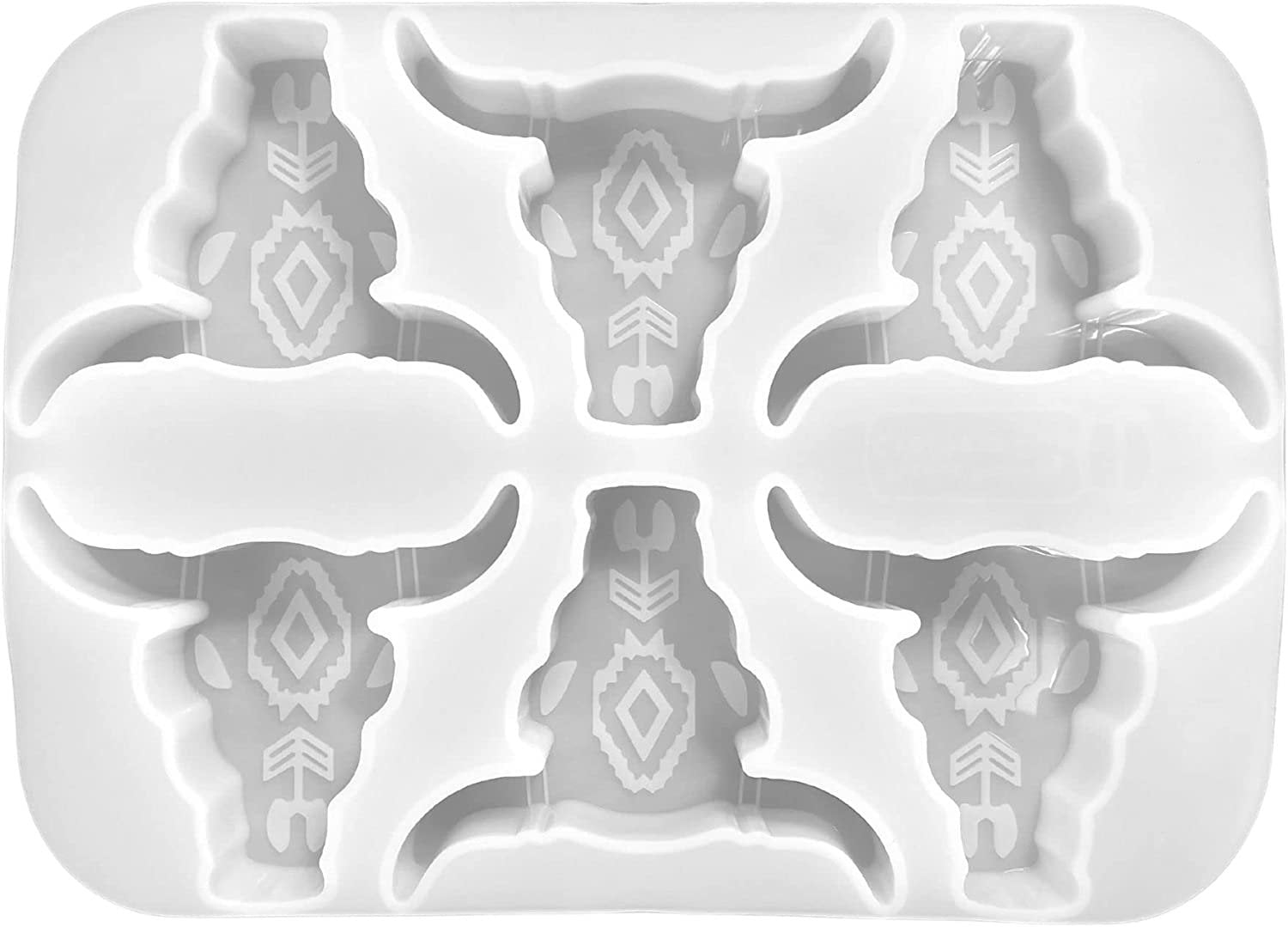 6 Longhorn Freshie Mold Silicone Tray Bulk Wholesale  11.25" Wide x 8" Long x 1" Deep  Multiple Mold for Freshies, Epoxy, Soap  Aztec Bull Skull  Clear Freshie Heat Resistant Aroma Unscented Beads