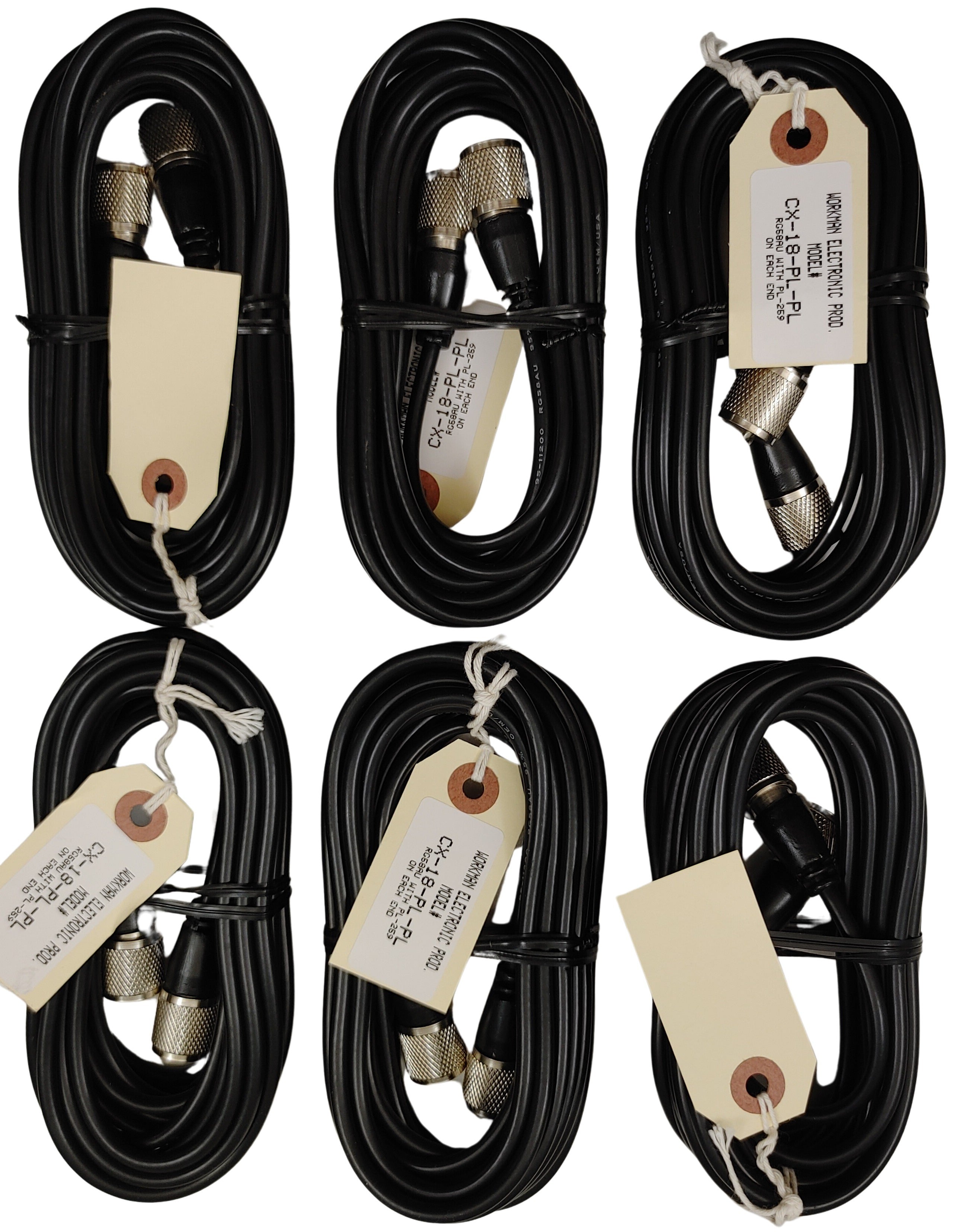 6 Lot Workman CX-18-PL-PL 18ft RG58AU CB HAM Radio Antenna Coax Cable w ...