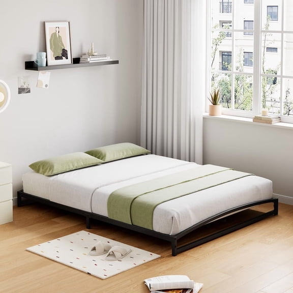 6" Low Profile Queen Bed Frame - Heavy Duty Metal Platform, No Box Spring Needed, Noise-Free, Non-Slip, Easy Assembly, Black - Perfect for Queen Size Mattresses