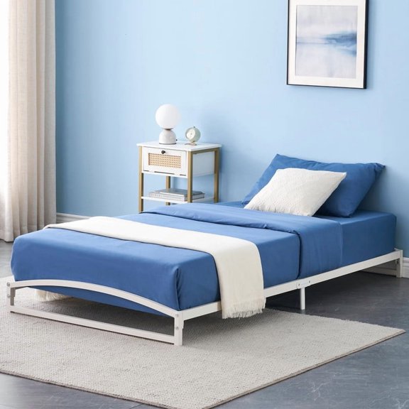 6" Low Profile Twin Bed Frame - Heavy Duty Metal Platform with Sturdy Steel Slats, No Box Spring Needed, Noise-Free, Easy Assembly, White - Perfect for Twin Size Mattresses