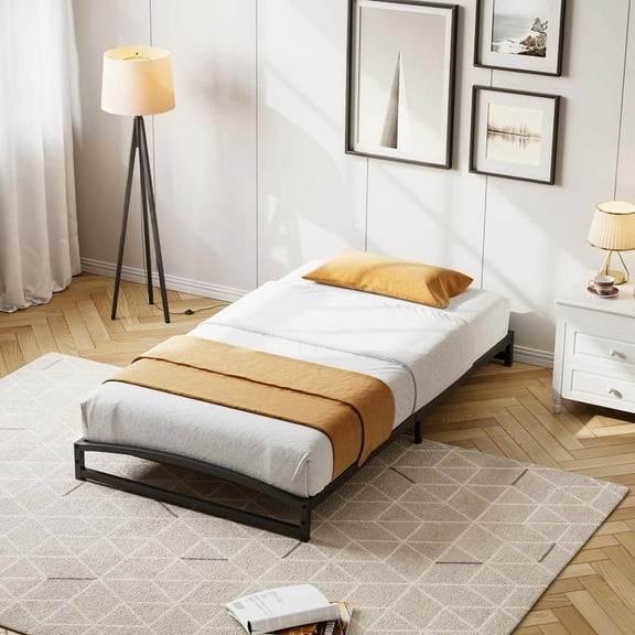 6" Low Profile Twin XL Bed Frame - Heavy Duty Metal Platform with Arch Design, No Box Spring Needed, Strong 1000 lbs Capacity, Noise-Free, Easy Assembly, Black