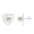 thumbnail image 1 of Rosec Jewels 6 MM Bead Set Round Freshwater Pearl Solitaire Triangle Stud Earrings for Women, 925 Sterling Silver, 1 of 8