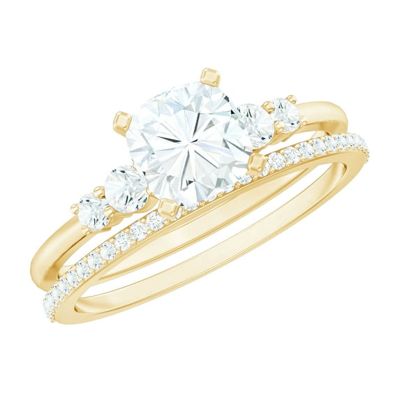 6 MM Lab Grown Diamond Engagement Ring Set with Wedding Band - EF-VS Quality, 18K Yellow Gold, US 11.00