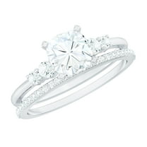 6 MM Lab Grown Diamond Engagement Ring Set with Wedding Band - EF-VS Quality, 925 Sterling Silver, US 4.00