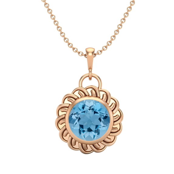 6 MM Round Natural Swiss Blue Topaz 925 Silver Rose Vermeil Celtic Knot Women Valentines Day Gifts Necklace