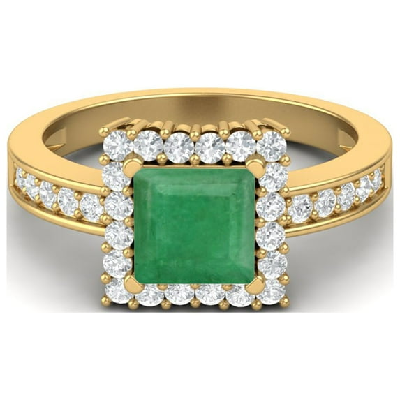 6 MM Square Cut Emerald Gemstone Solitaire Accent 925 Sterling Silver Gold Vemreil Mother's Day Gift Ring