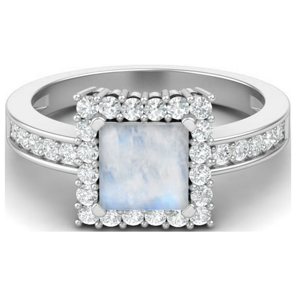 6 MM Square Cut Moonstone Gemstone Solitaire Accent 925 Sterling Silver Valentines Day Gifts Ring