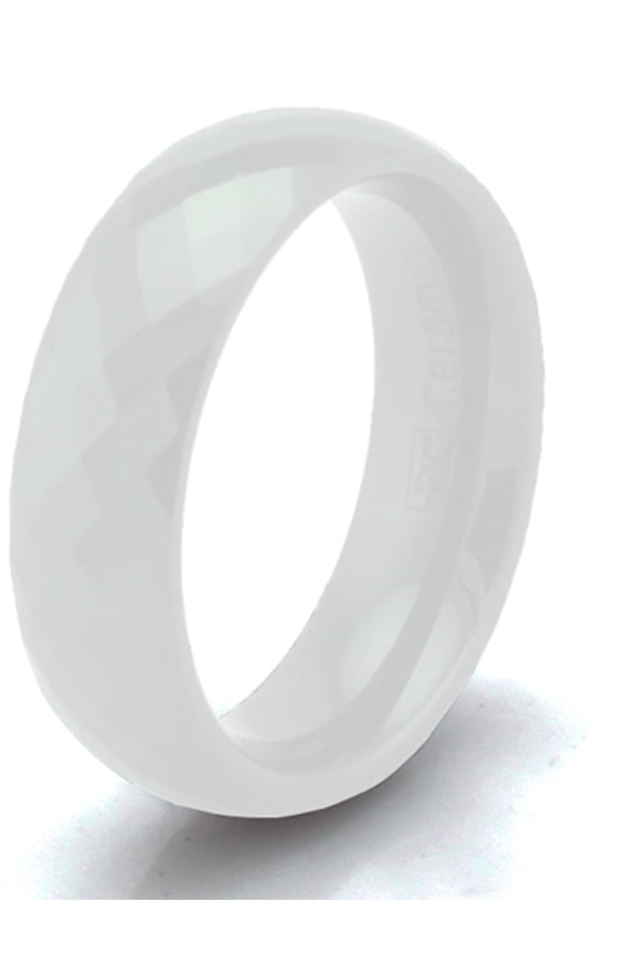 6mm White Ceramic Multi Faceted Stackable Wedding Band Ring