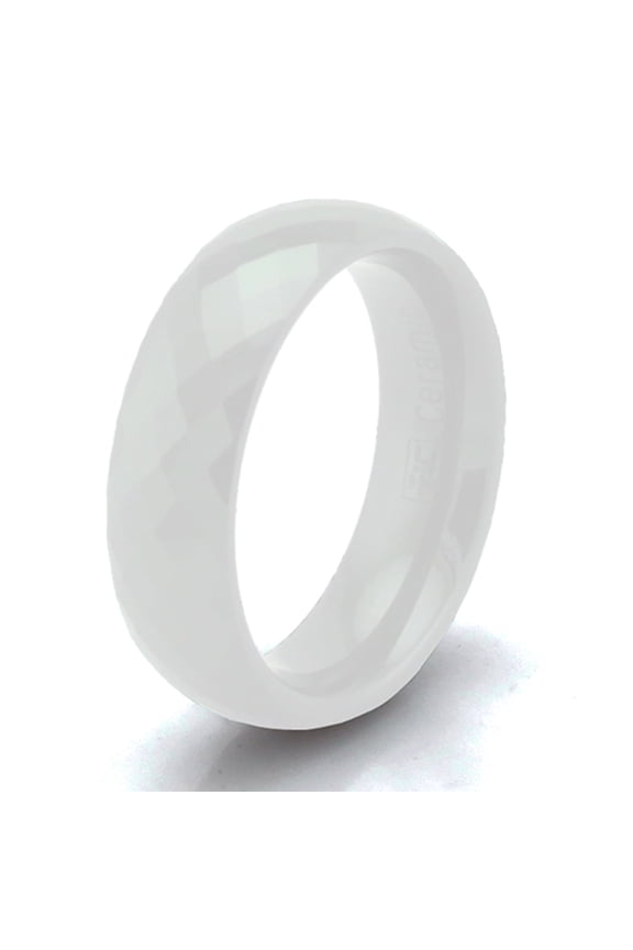 6 MM White Ceramic Multi Faceted Stackable Wedding Band Ring