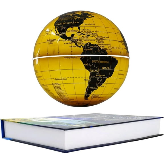 6'' Magnetic Levitation Floating Globe,Cool Gadgets Magnetic Globes Floating Globe World Map Office Decor with LED Light Base,World Map Earth for Desktop Office Home Decor (Golden)