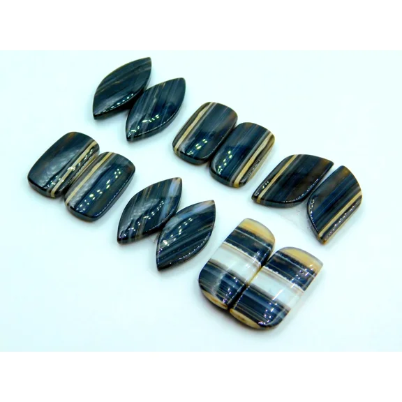6 Matching Pairs Of Natural Black Banded Agate Pairs DIY Jewelry Making Gemstone