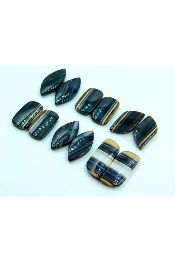 6 Matching Pairs Of Natural Black Banded Agate Pairs DIY Jewelry Making Gemstone