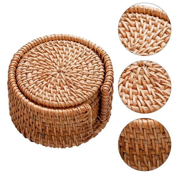 6 Mats Mug Rugs Coasters Rattan Anti-skid Khaki For Home Use