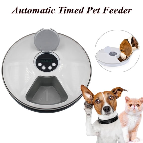 6-Meal Automatic Pet Feeder Timed Rotating Food Dispenser With LCD Display, Battery Operated Dry Food Feeder For Cats & Small Dogs