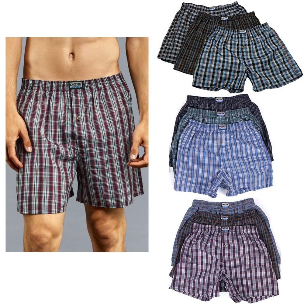 6 Men Knocker Boxer Trunk Plaid Shorts Underwear Cotton