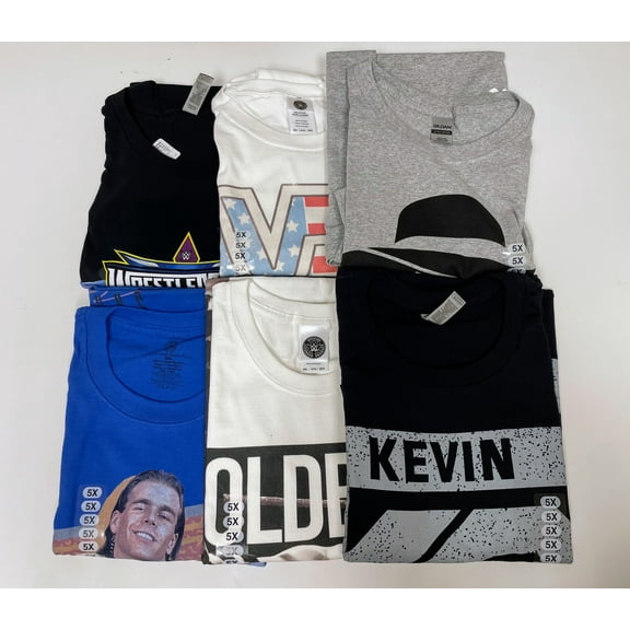 6 Men Size 5XL WWE T-shirts Cena Orton Undertaker The Rock Lot 1