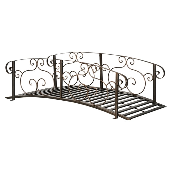 6' Metal Garden Bridge, Bronze Arch Footbridge with Rails - Backyard Creek, Pond, Stream Decor