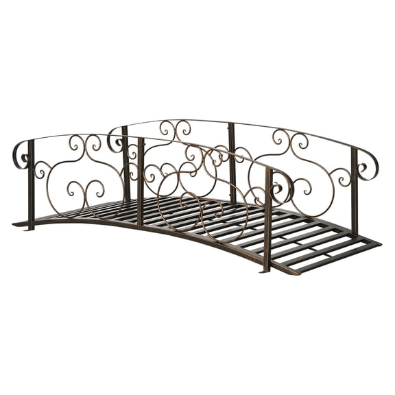 6' Metal Garden Bridge, Bronze Arch Footbridge with Rails