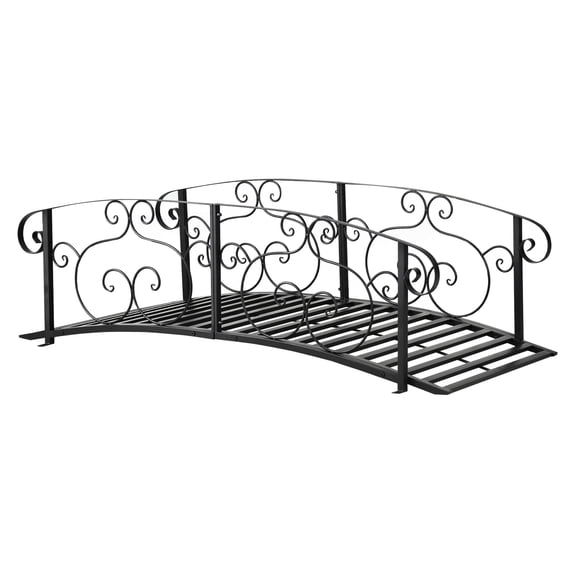 6' Metal Garden Bridge with Rails - Backyard Footbridge for Creek, Pond, Stream - Antique Style Steel Arch Bridge - Landscape Decoration