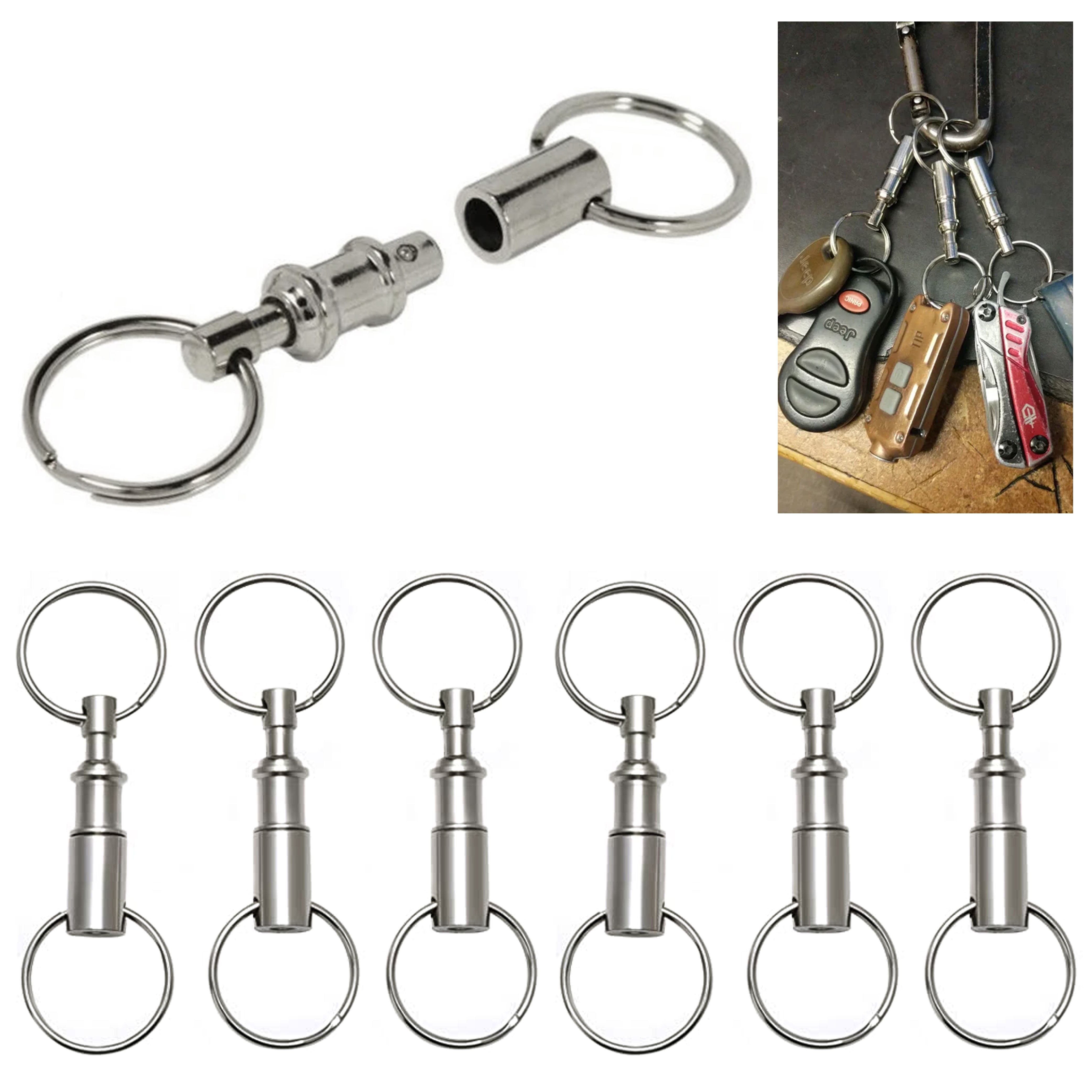 JUNTEX Stainless Steel Keyring Security Clip On Heavy Duty Belt Key Clip  Belt Keychain 2 Detachable Keyrings Belt Key Holder 