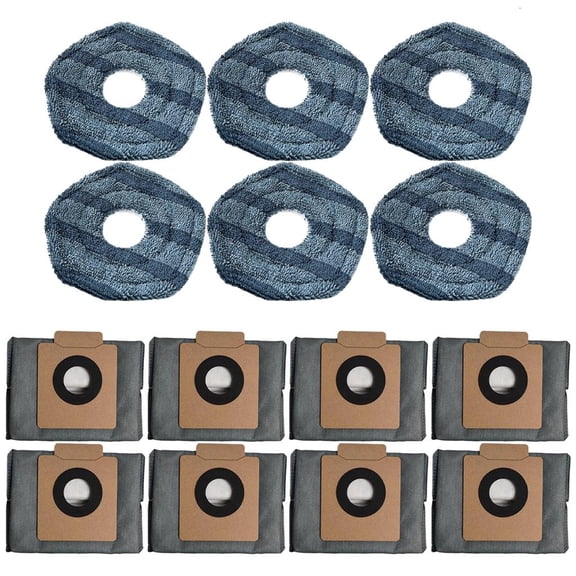 6 Microfiber Mop Pads & 8 Leak Proof Dust Bags For X10 Omni Robot Vacuum Cleaner