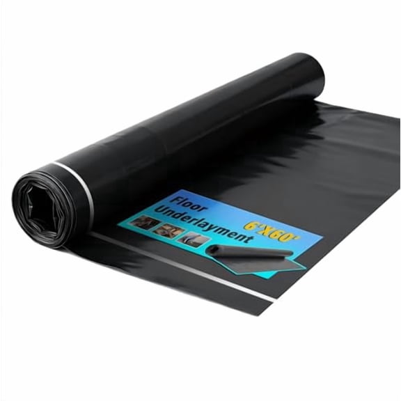 6 Mil 360 sq. ft. Black Moisture Barricade Underlayment Polyethylene Film Roll for Vinyl, Laminate SPC, Engineered Wood Floors with Adhesive Strip$$Tools & Hardware Other