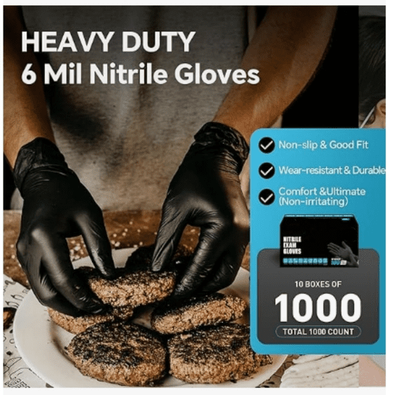 6 Mil  Black Gloves Disposable Latex Free Rubber Cleaning Mechanic Food Prep Tattoo Gloves 1000PCs