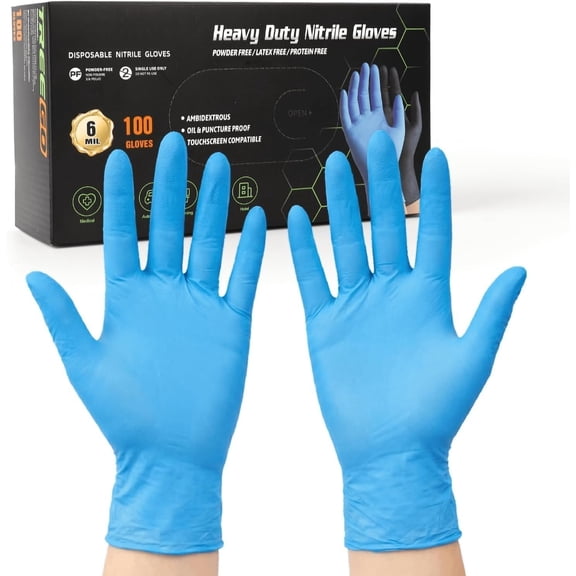 6 Mil Blue Gloves Small - Heavy Duty Disposable Latex & Free, Resistant, Textured Grip for Prep, Cleaning, and Use - 100 Count