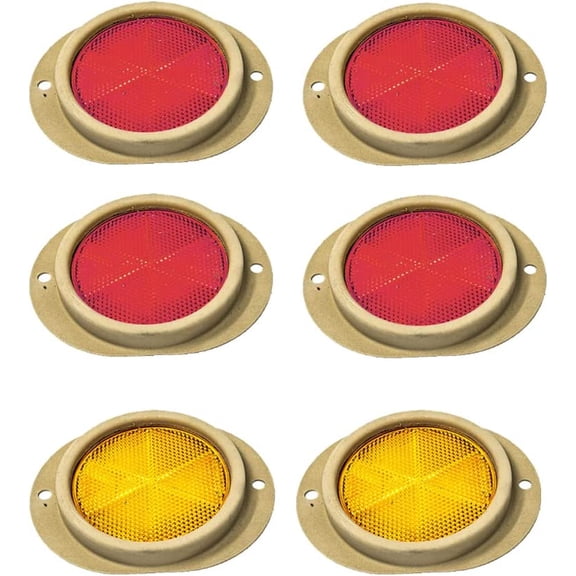 6 Military Vehicle Reflectors- 4 Red Lens, 2 Amber Lens + Tan Body