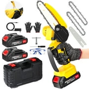6" Mini Chainsaw Cordless with 2 Battery 2 Chain, Fovendi 21V Battery Powered Electric Hand Saw with Security Lock for Tree Trimming Wood Cutting