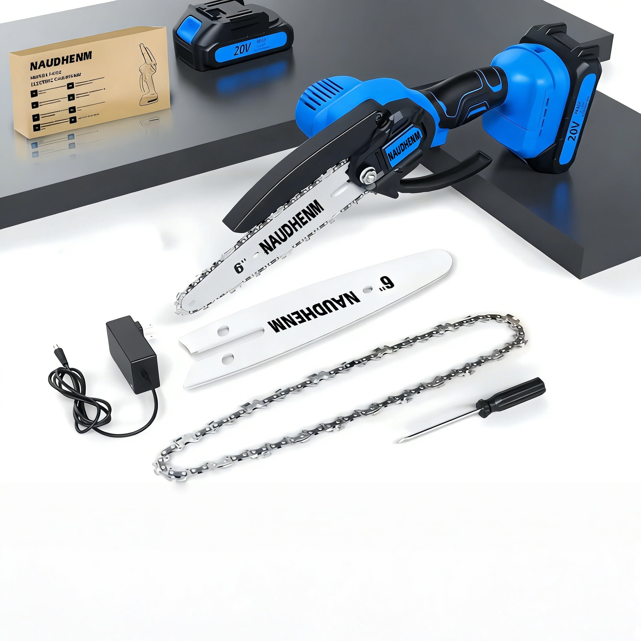6" Mini Chainsaw with 1 Batteries 1 Chains, 6-Inch Cordless Handheld Chain Saw for Wood Cutting Tree Trimming