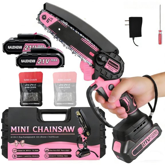 6" Mini Chainsaw with 2 Batteries 2 Chains, 6-Inch Cordless Handheld Chain Saw for Wood Cutting Tree Trimming