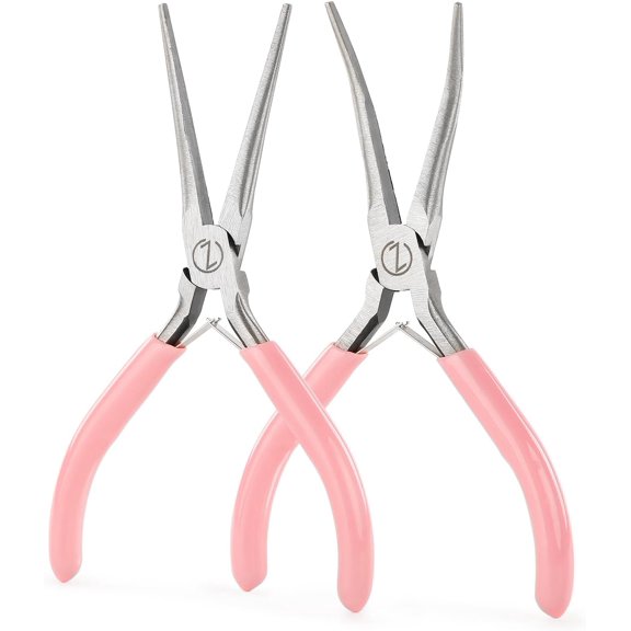 6" Mini Needle Nose Pliers with Comfort Grip Handles, 2PCS Long Nose Pliers Set for Handmade Craft, Pink