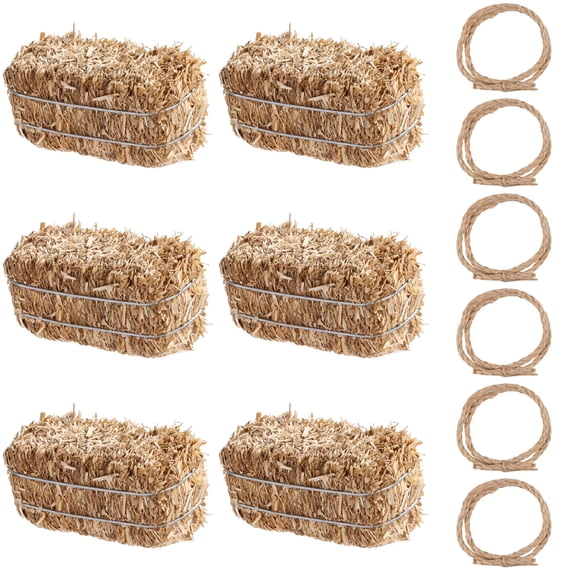 6 Miniature Hay Bales, Natural Straw Decor with Jute Rope Rings, Rustic Dollhouse Diorama Accessories, Micro Landscape Embellishments, DIY Crafting Supplies, 2.7 X 1.2 X 1.4 In