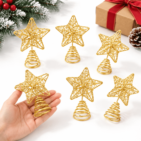 6 Minimas Tree Star Toppers Glittered 4 Inch