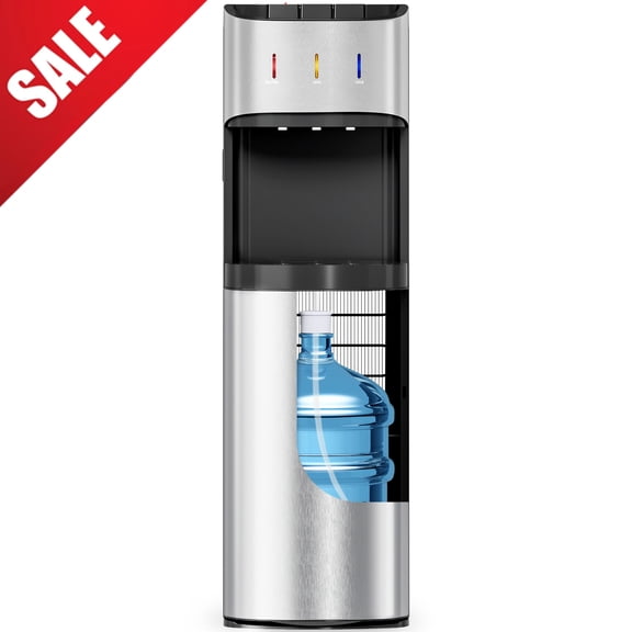 Patiosunny Bottom-Loading Water Dispenser, 3 Temperatures (Hot, Room and Cold), Child Safety Lock, LED Display with Water Shortage Alert, Silver