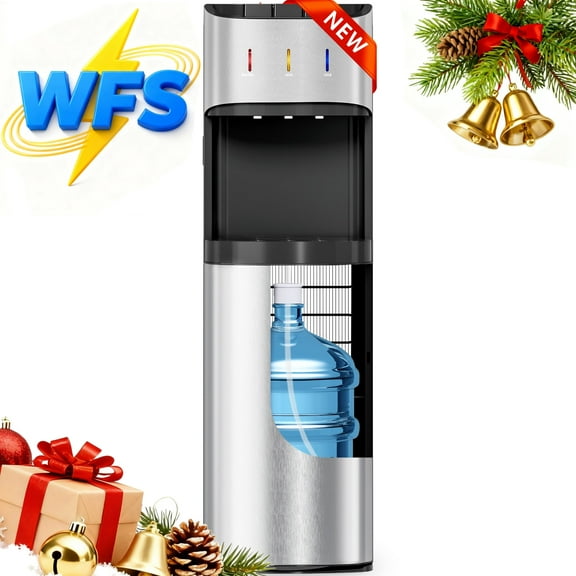 Patiosunny Bottom-Loading Water Dispenser, 3 Temperatures (Hot, Room and Cold), Child Safety Lock, LED Display with Water Shortage Alert, Silver