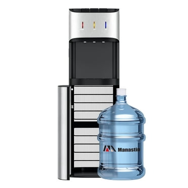 Manastin Bottom-Loading Water Dispenser, 3 Temperatures (Hot, Room and Cold), Child Safety Lock, LED Display with Empty Bottle Alert, Silver