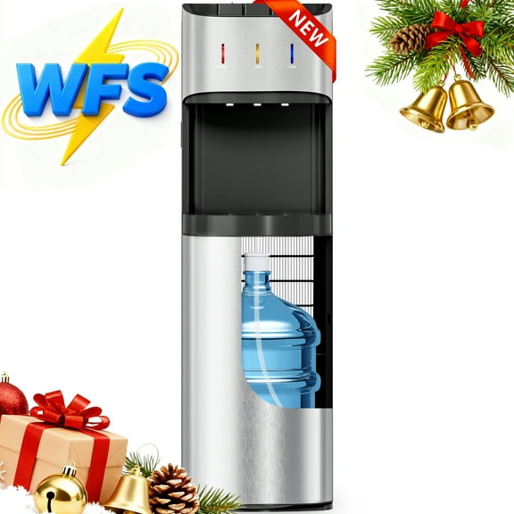 Manastin Bottom-Loading Water Dispenser, 3 Temperatures (Hot, Room and Cold), Child Safety Lock, LED Display with Water Shortage Alert, Silver