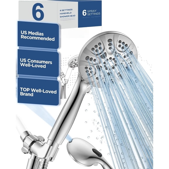 6-Mode High Handheld Shower with Power Wash, High Hand Held Showerhead Set with Built-in Power to Clean Tub Tile Pets Bathroom Flooring