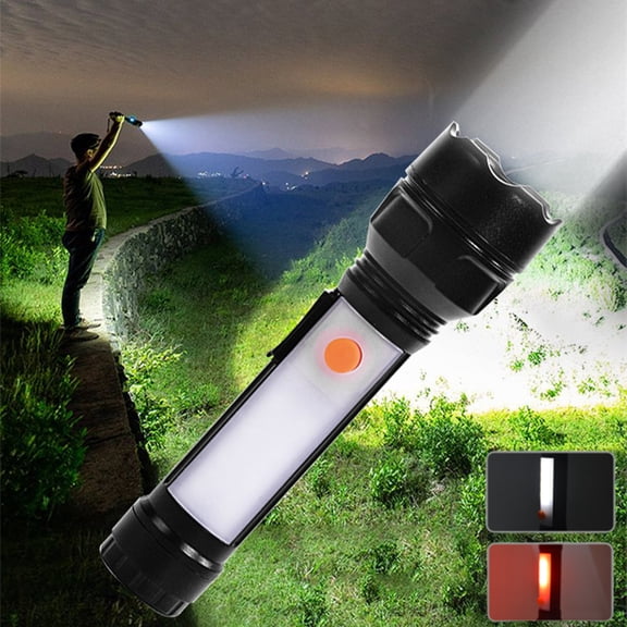 6-Mode LED Flashlight with Red Emergency Light, Battery-Powered Waterproof Torch with Side Light, for Camping, Hiking, Road Emergencies & Outdoor Use