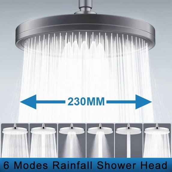 6 Modes Large Flow Rainfall Shower Head High Pressure Ceiling Mounted Showerhead Silver Black Top Shower Bathroom Accessories