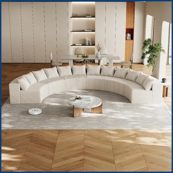 6-Module Curved Modular Corduroy Sofa with 4 Pillows – Cozy Sectional for Living Room, Bedroom & Office