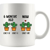 6 Month Anniversary Cactus Boyfriend Gifts From Girlfriend Sixth Month Dating Husband Wife Wedding Anniversary Couple Ceramic Mug 11 oz White