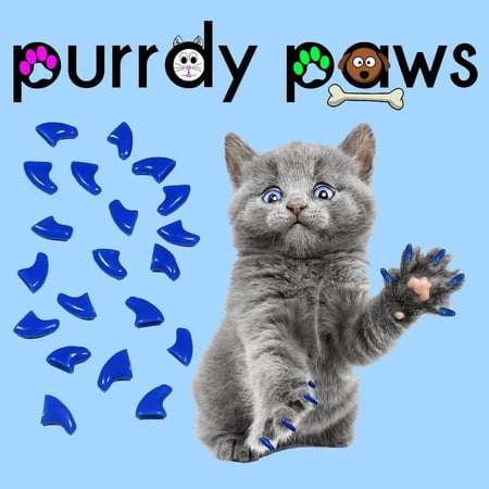 6 Month Supply - Purrdy Paws Blue Soft Nail Caps for Large Cats Claws - Extra Adhesives