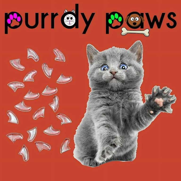 6 Month Supply Purrdy Paws Clear Soft Nail Caps for Medium Cats Claws Extra Adhesives
