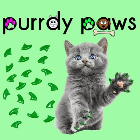 6 Month Supply - Purrdy Paws Green Soft Nail Caps for Kittens Claws - Extra Adhesives