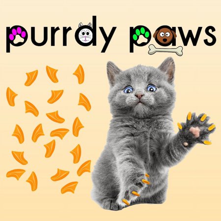6 Month Supply - Purrdy Paws Neon Orange Soft Nail Caps for Large Cats Claws - Extra Adhesives