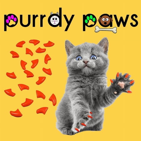 6 Month Supply - Purrdy Paws Orange Soft Nail Caps for Small Cats Claws - Extra Adhesives