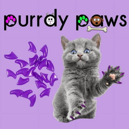 6 Month Supply - Purrdy Paws Purple Soft Nail Caps for Medium Cats Claws - Extra Adhesives